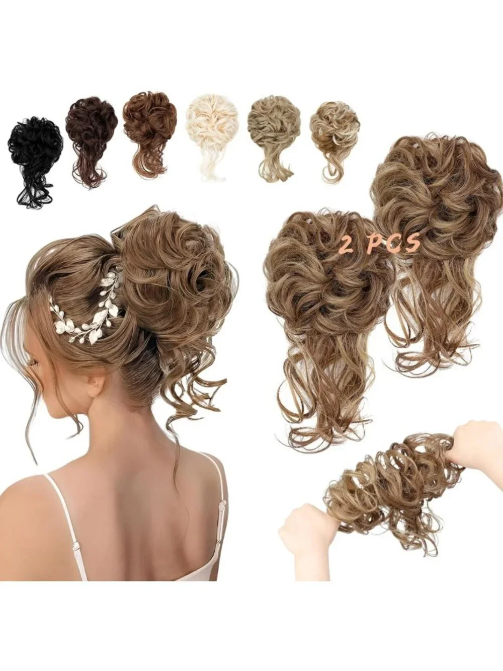 2PCS Messy Bun Hair Extensions - Stylish Ponytail Pieces for Effortless Updos
